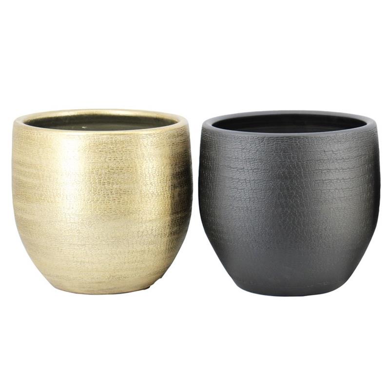 Pot Bora d39 h36cm black matte/gold mixpallet