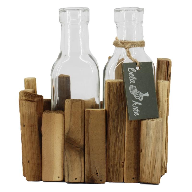 Decoration Bretagne 15x9x15.5cm 2x glass square wood