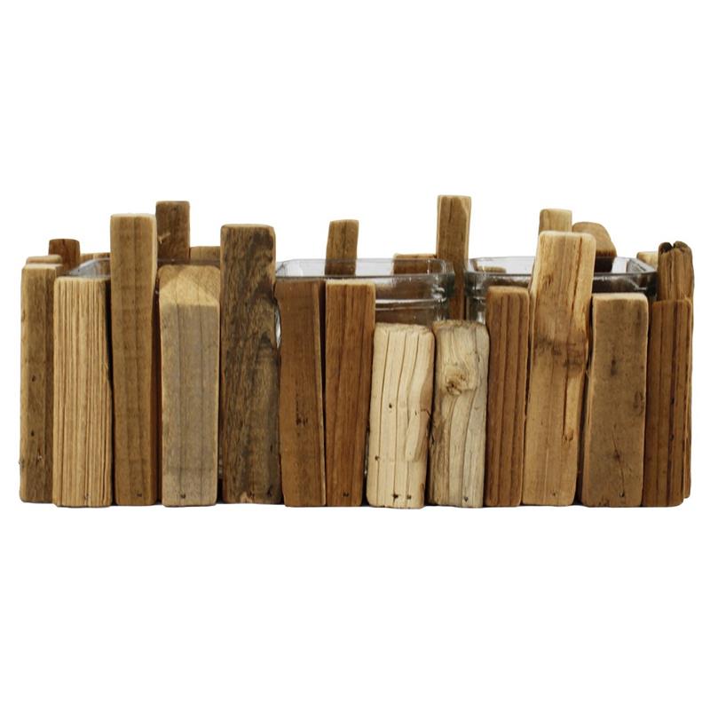 Decoration Bretagne 28x10.5x11cm 3x square glass wood