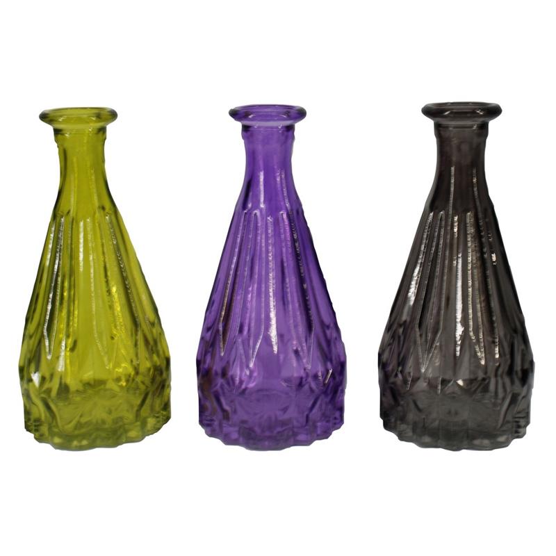 Decorative bottle Wolga d3.5/7 h14.5cm 3ass green/purple/smo