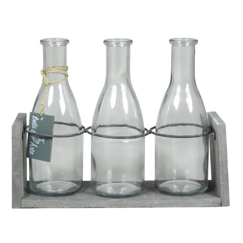 Decoration wood 25x8x20cm grey 3x bottle