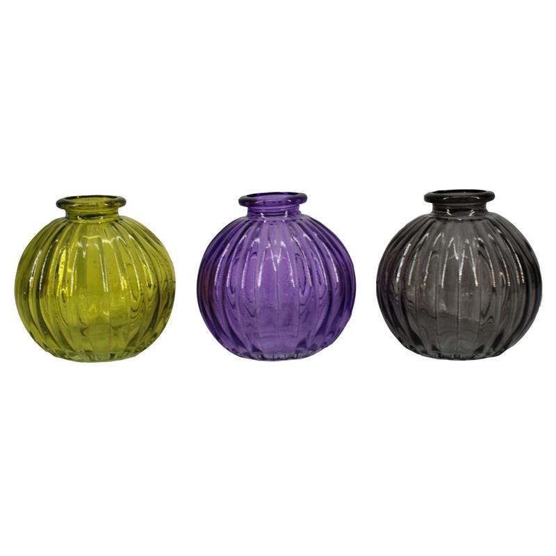 Decorative bottle Theems d3.5/8.5 h8.2cm 3ass green/purple/s