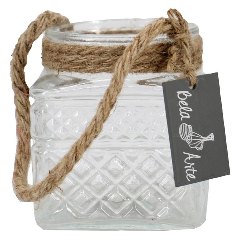 Glas vierkant Scratch m/touw d9 h10cm