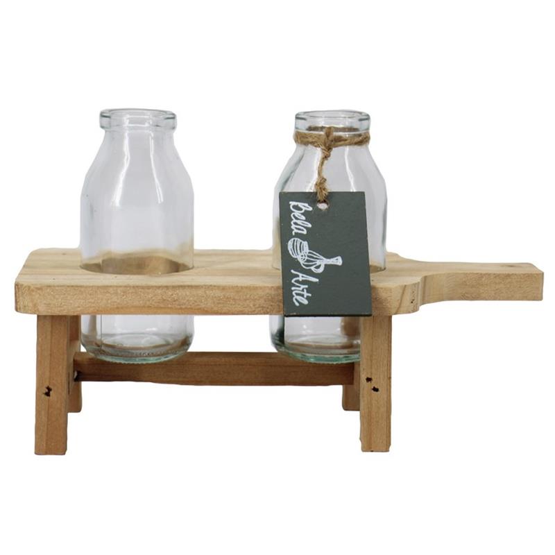 Décoration plateau en bois 2 bouteille 21.5x10x12.5cm