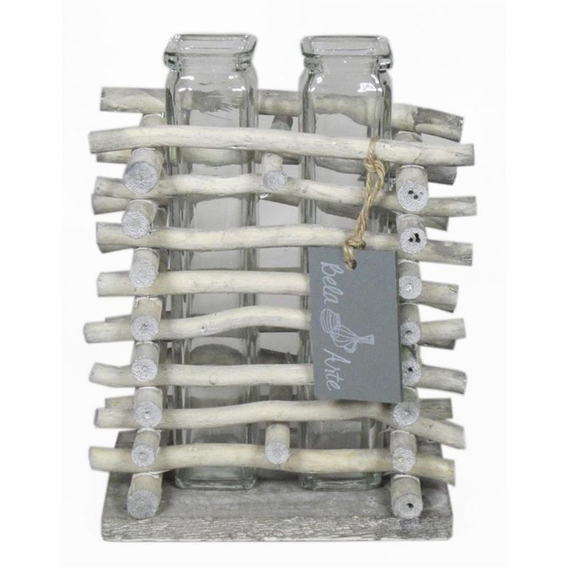 Decoration wooden branch 13.5x8.5x17cm 2xglass