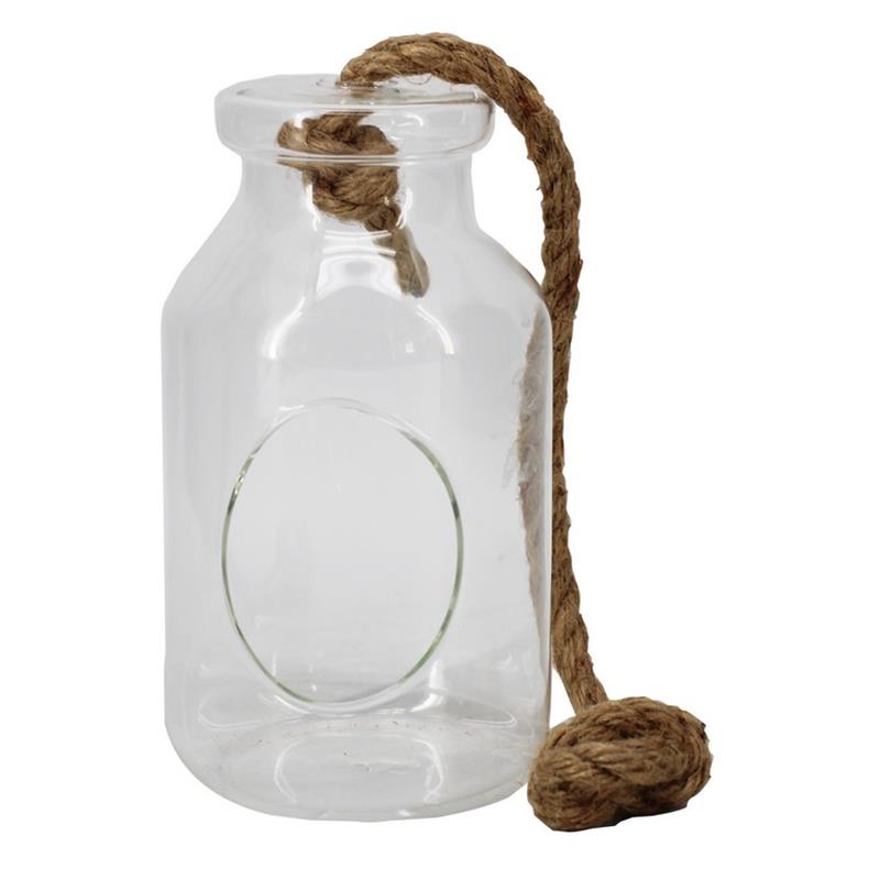 Glass Bottle S d7/10 h18cm w/rope