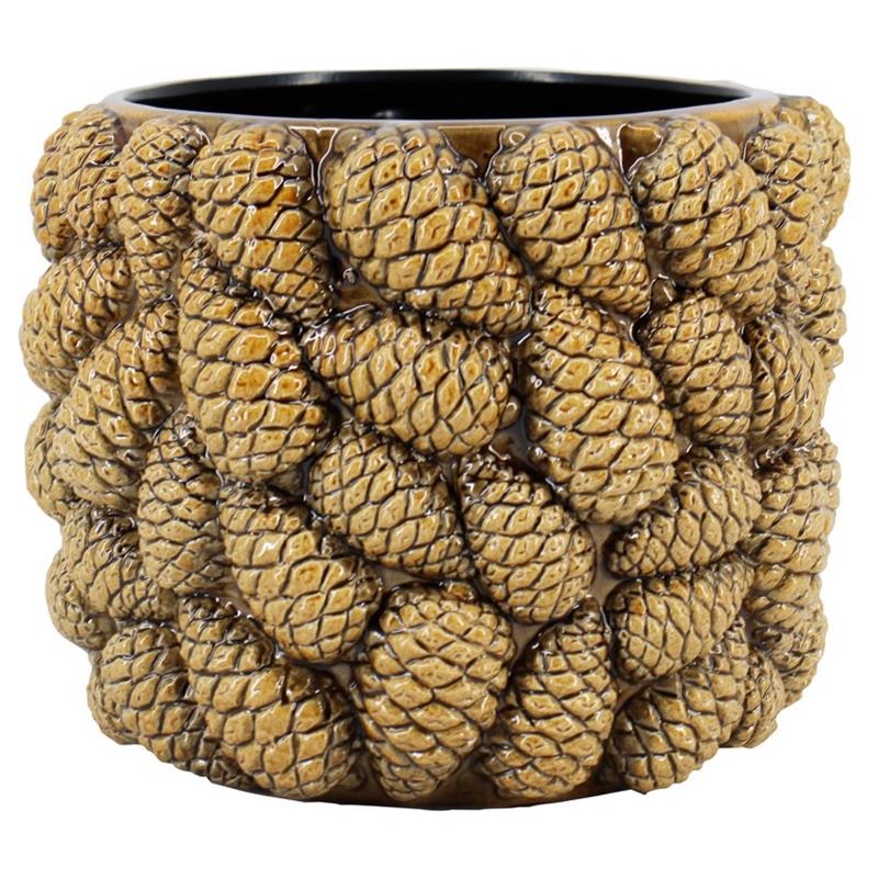 Pot Pine Cones d18 h16cm brown