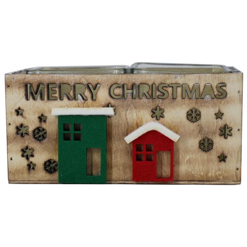 Rechthoek Hout sterrenhuis rood groen Merry Christmas 17x9x8