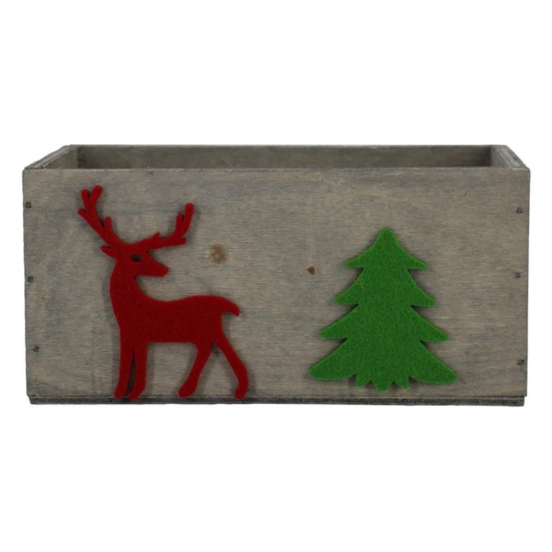 Rechthoek Hout met spar en hert 17x9x8cm