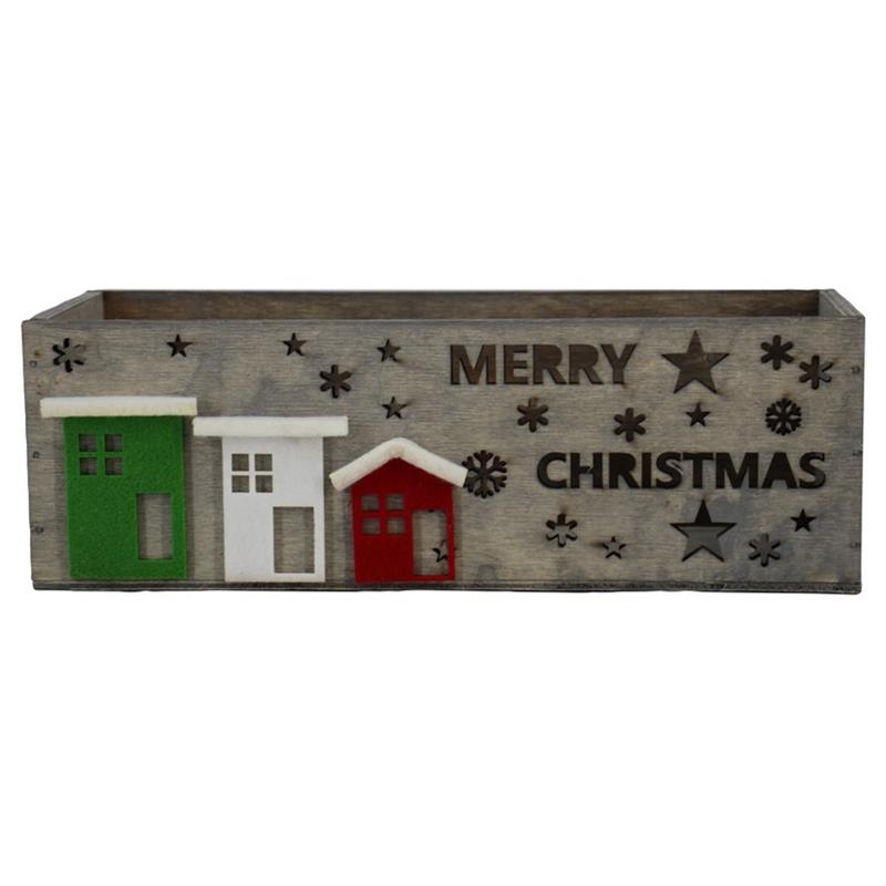 Rechthoek Hout sterrenhuis rood wit groen Merry Christmas 24
