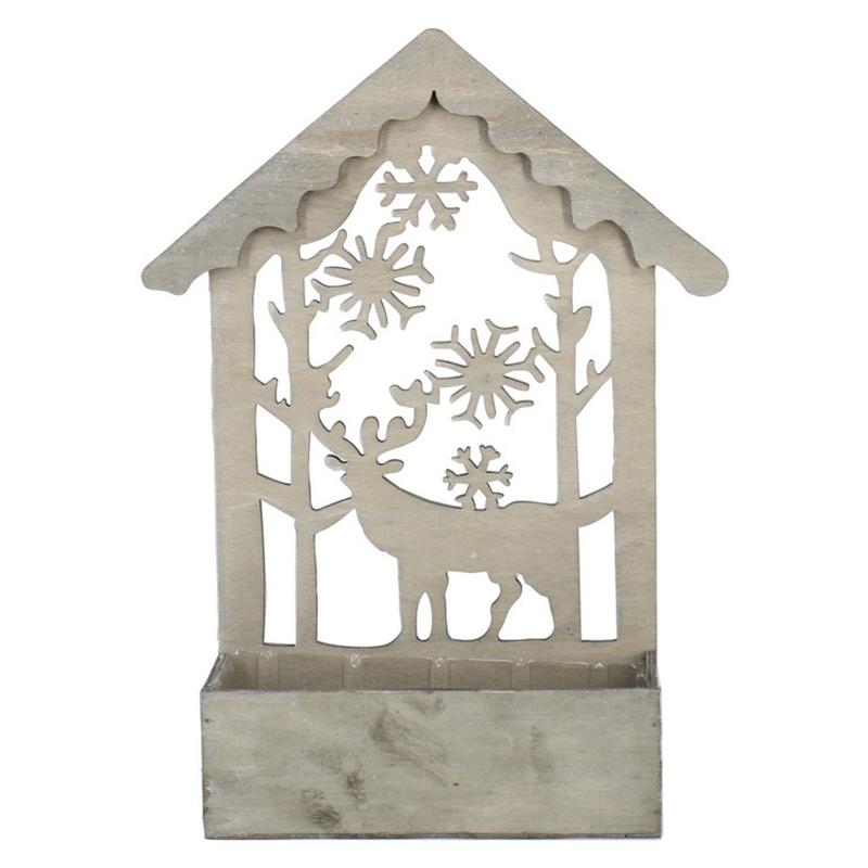 Rechthoek Hout met hert en sneeuwvlokken 25x9.5x42.5cm