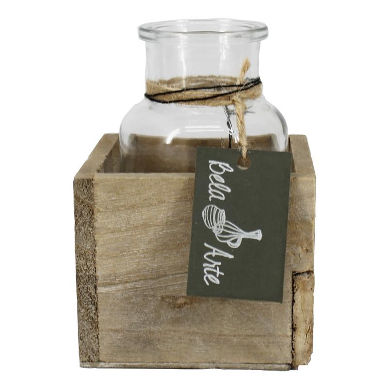 Décoration bois carré  d9x9 h13cm 1x bouteille