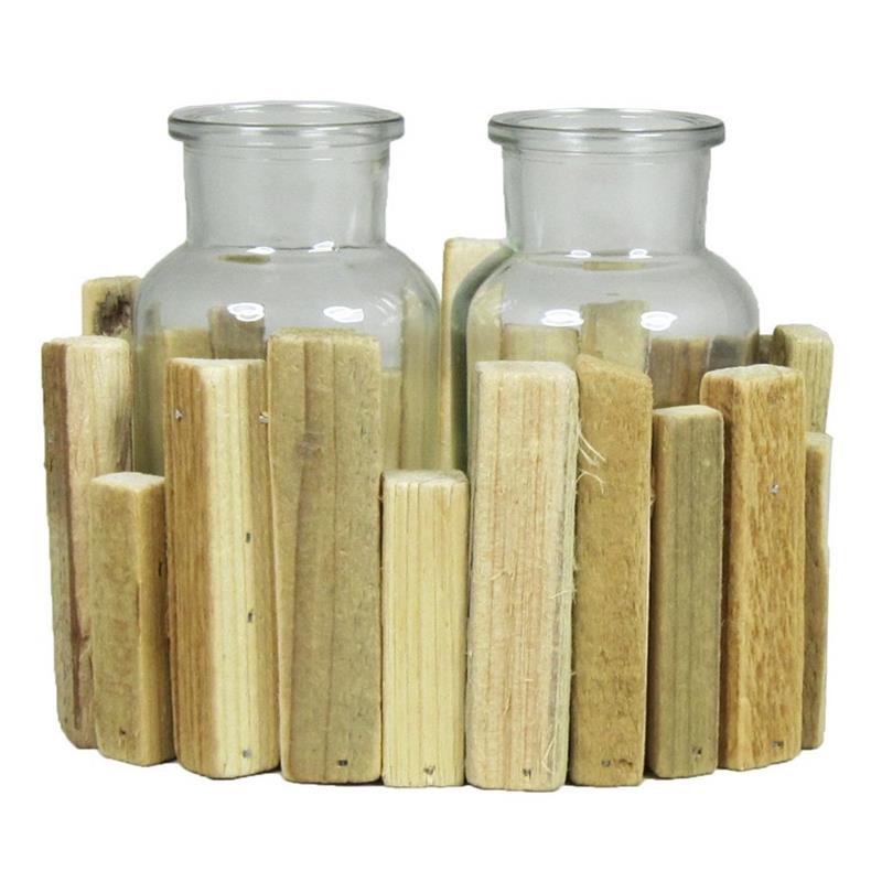 Decoration wood Bretagne 18x12x13cm 2x glass