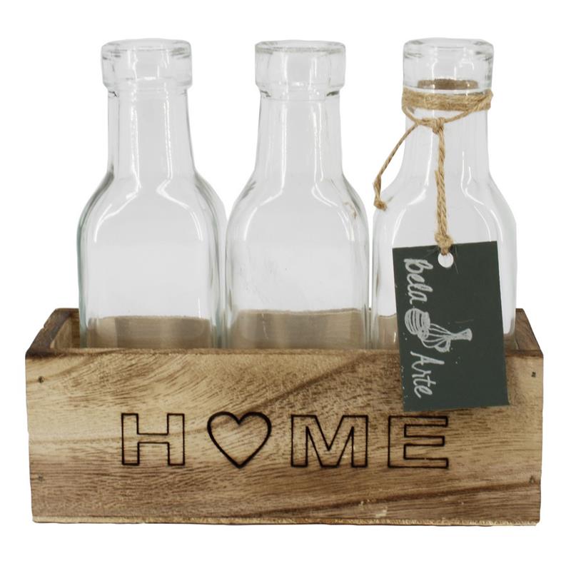 Décoration Home 6.7x17.3x15.5cm 3x verre bois