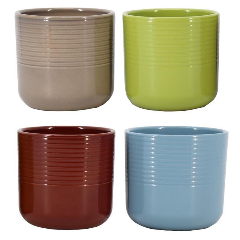 Pot Donny d13.9 h13.4cm blauw/bruin/olijf/grijs es/12 1/4plt