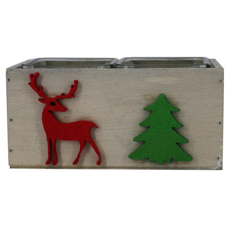 Wood fir and deer 17x9x8cm 2x glass