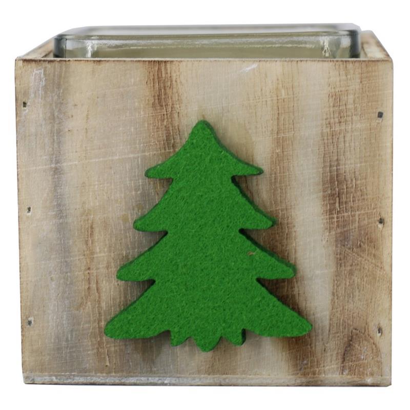 Wood green fir 9x9x8cm 1x glass