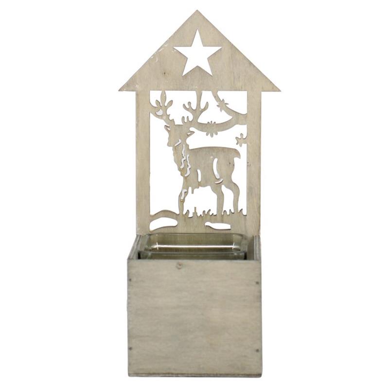 Wood deer and star 9x9.5x24cm 1x glass