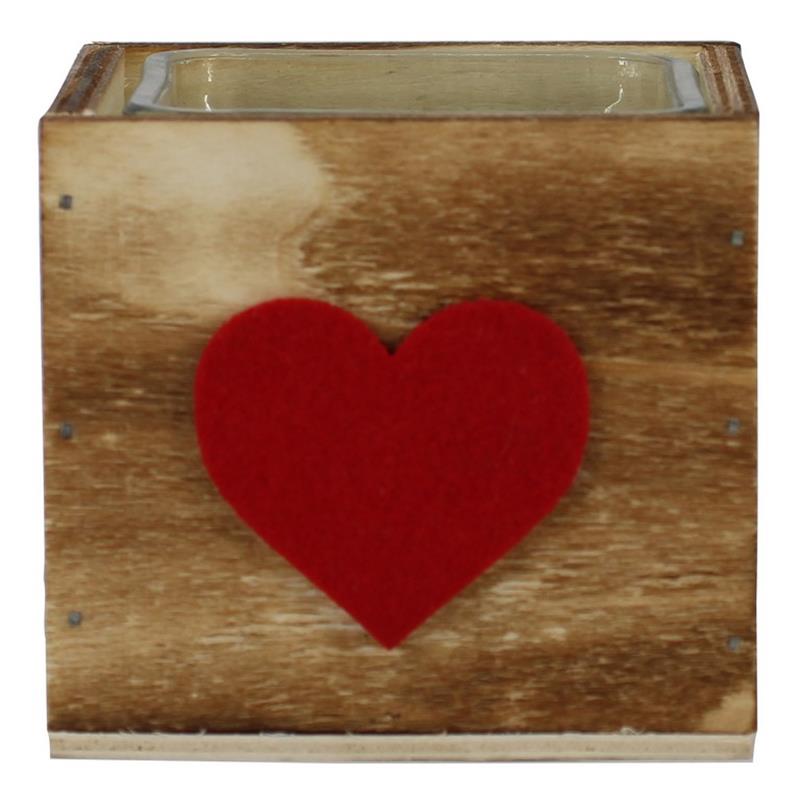 Bois coeur rouge D9 xL9 x H8cm, 1 cube en verre 7.5x7.5x7.5c