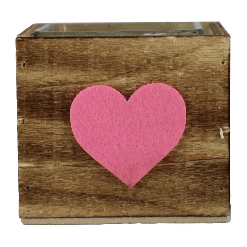 Bois coeur rose D9 xL9 x H8cm, 1 cube en verre 7.5x7.5x7.5cm