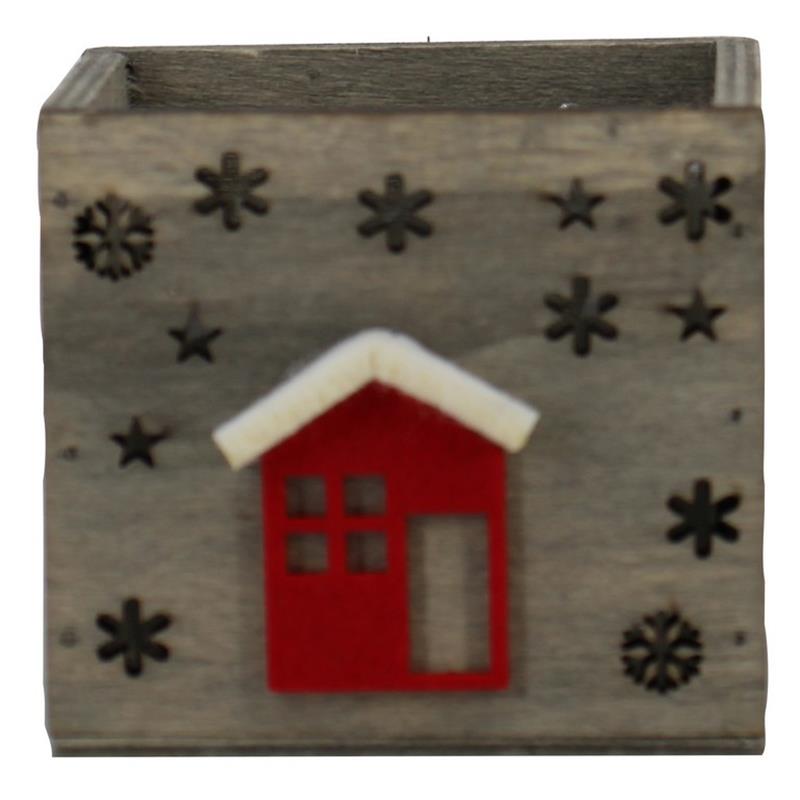 Bois maison rouge, étoile 9x9x8cm