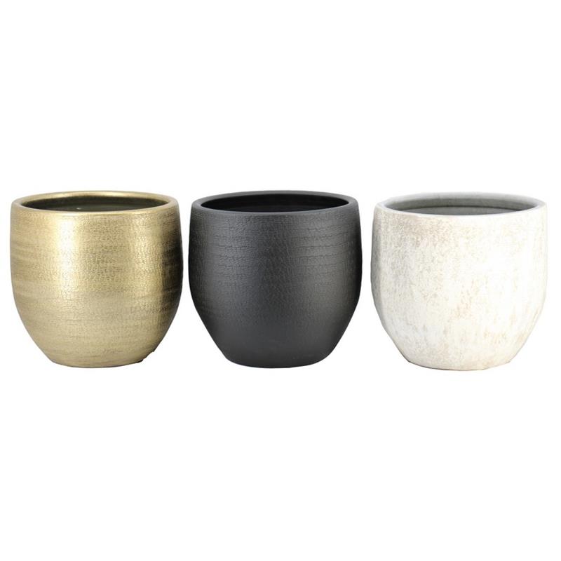 Pot Bora d24 h22cm reactif wit/zwart mat/ind.goud mixpallet