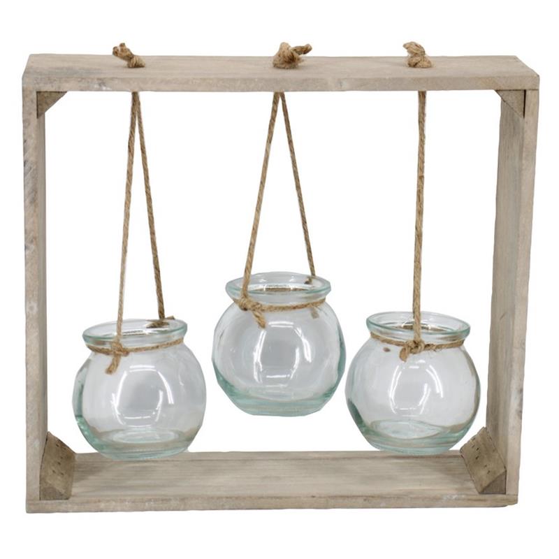 Rectángulo de madera 3x vidrio d28x8 a25cm