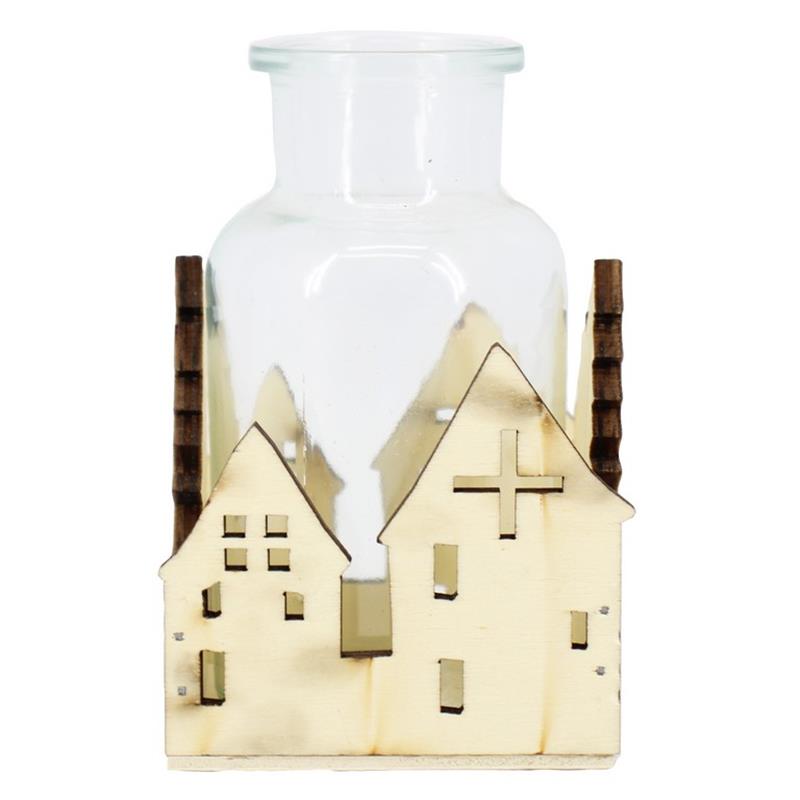 Decoratiebak huis 1x melkbus d10 h13cm hout