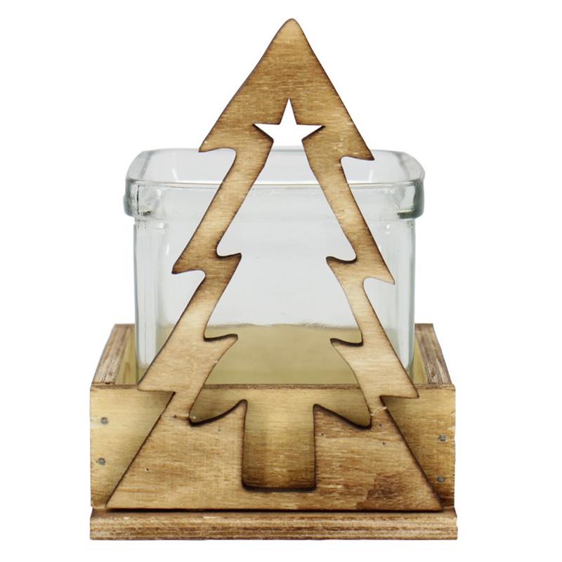 Decoratiebak spar 1x glas d9/10 h8.5/12.5cm hout bbq