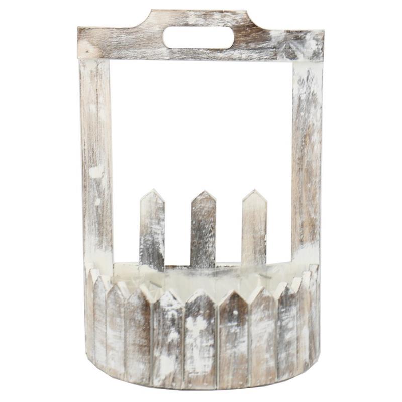 Plantenbak halfrond 20.5x12.5x8/30cm hout whitewash