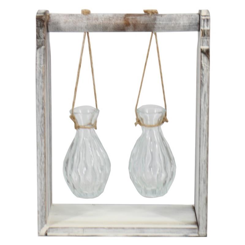 Decoratie rek m/2 flesjes 21x10x28cm hout