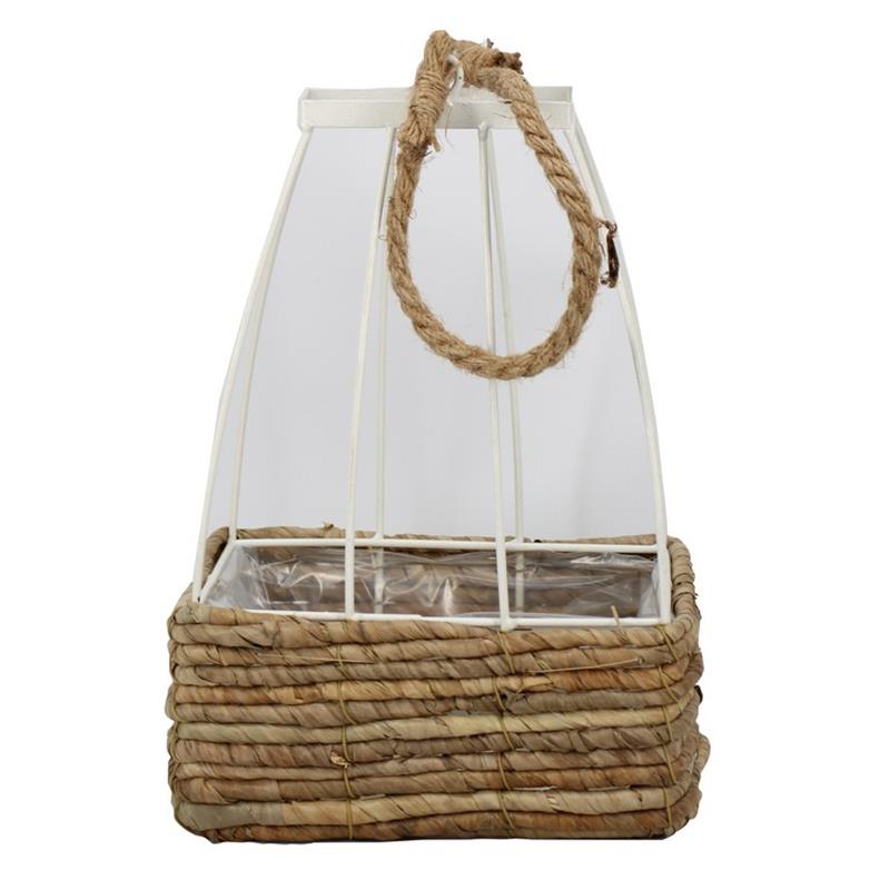 Plantenbak 19x15x8.5/28cm riet zwart frame