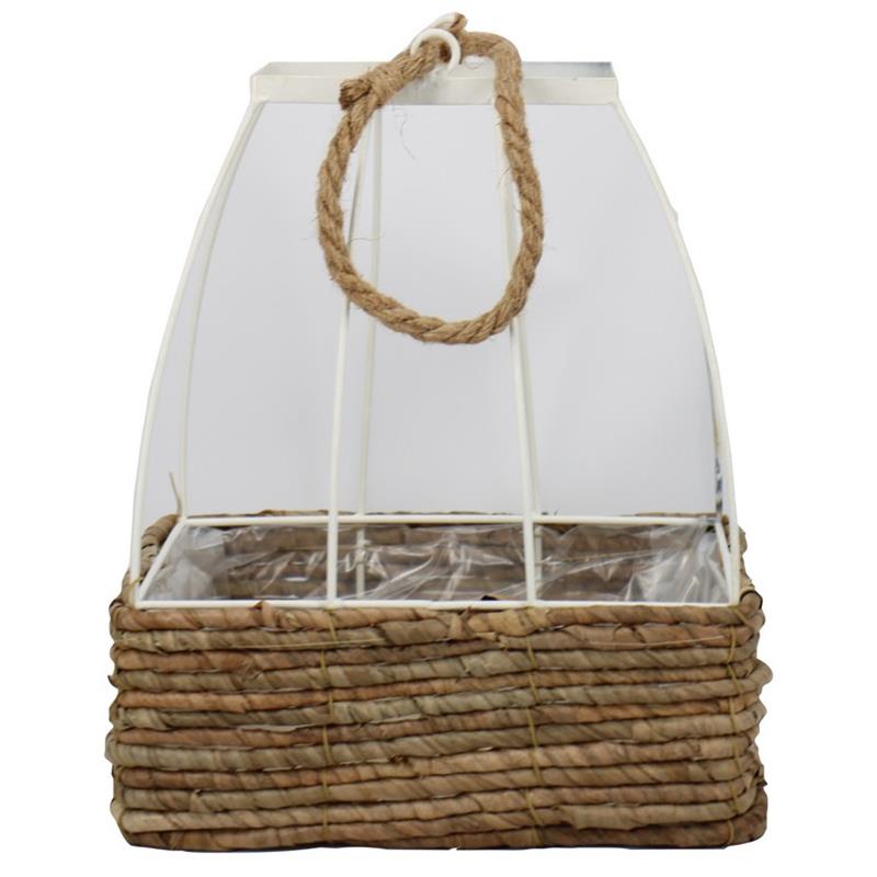 Plantenbak 24x19x9.5/30cm riet zwart frame