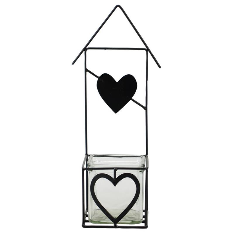 Dekoration Regal Herz 1x Glas 8.5x8.5x8/28.5Zm metall schwar