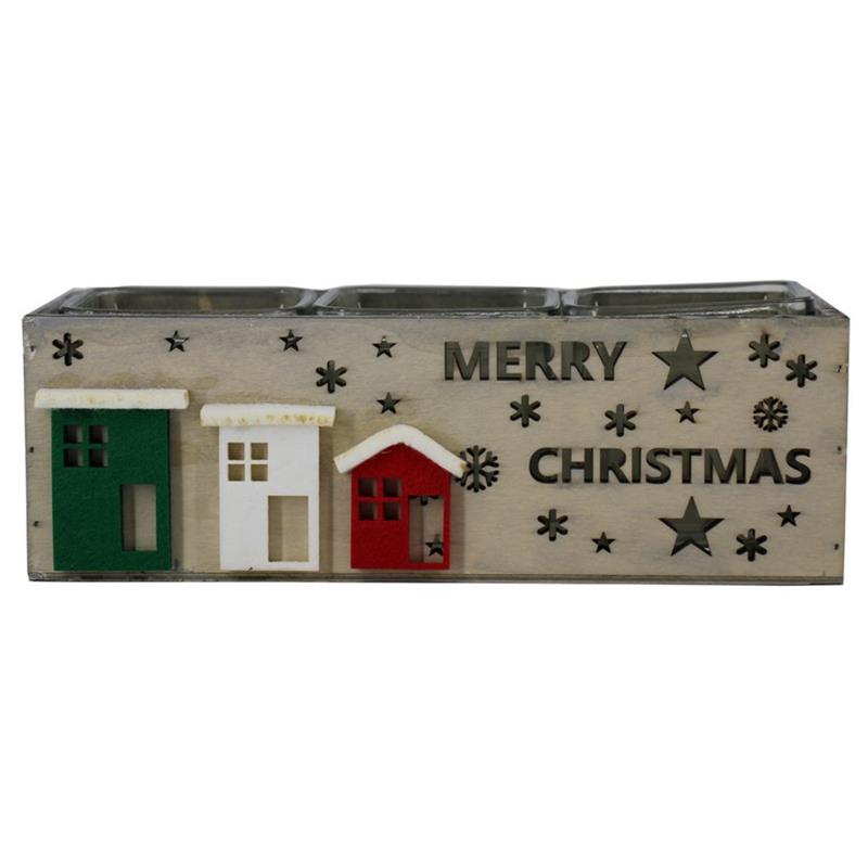 Decoración madera M.Christmas 3x vaso 24.5x9x8cm