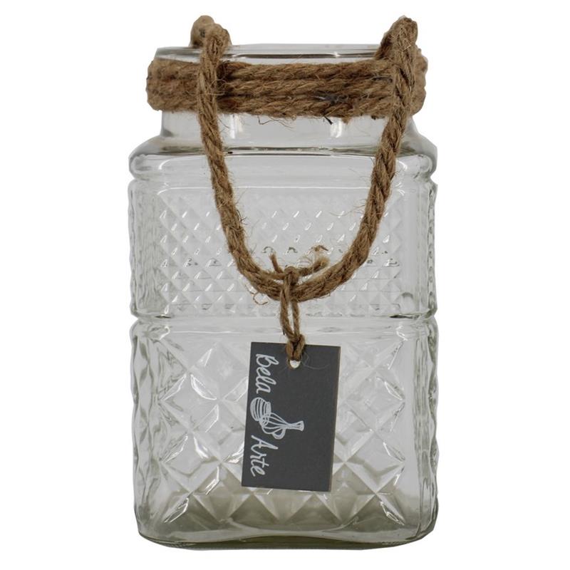 Glas vierkant Scratch m/touw d11 h19.5cm