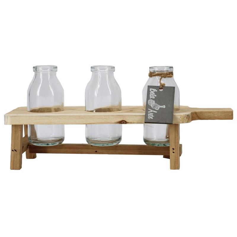 Plateau hout 3 flesjes 29.5x10x12.5cm