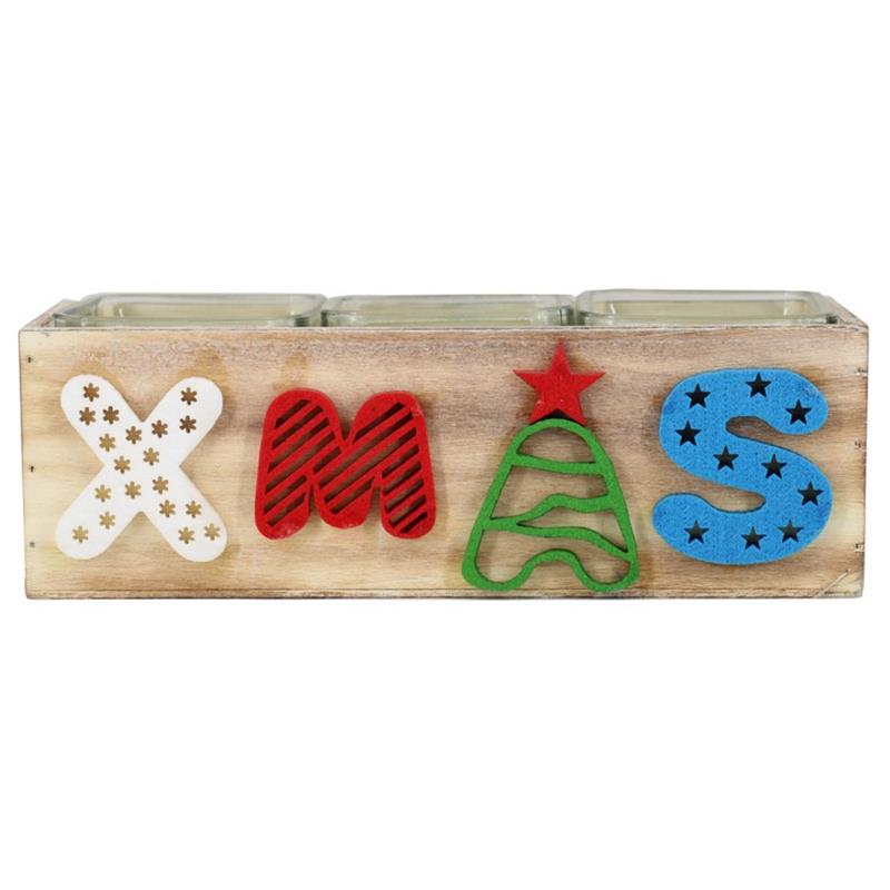 Decoration Xmas 3x glass 24.5x9x8cm wood