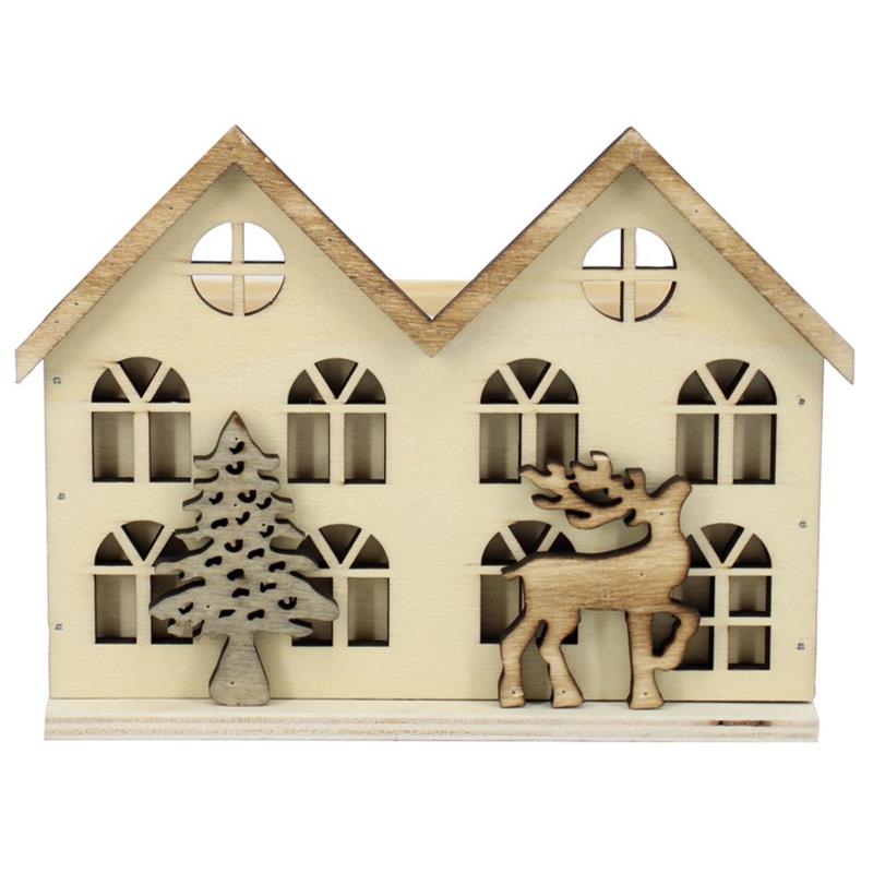 Decoratiebak huisjes d16x10.5 h8/12.5cm hout