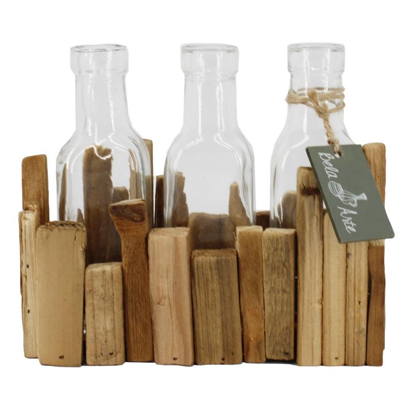 Decoration Bretagne 21x9x15.5cm 3x glass square wood