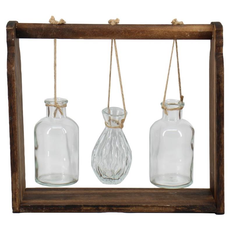 Decoration rack w/3 bottles 31x10x28cm wood