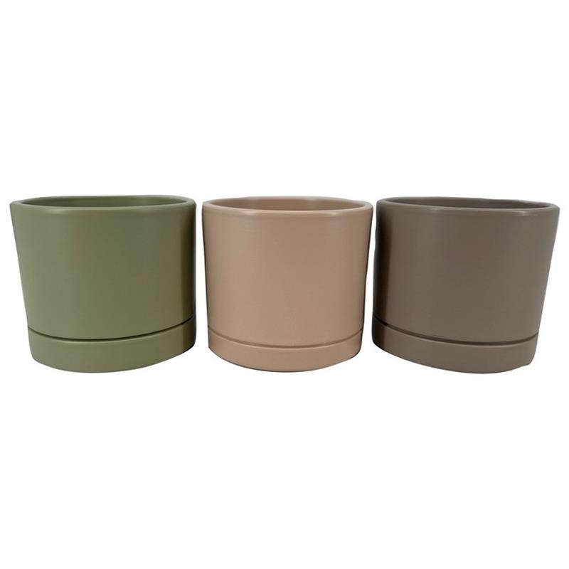Pot Lynn d13.5 h12cm kaki/ivoor/taupe mat es/12 1/4plt