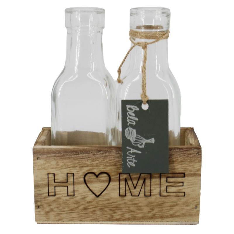 Decoration Home 6.7x12.5x15.5cm 2x glass wood