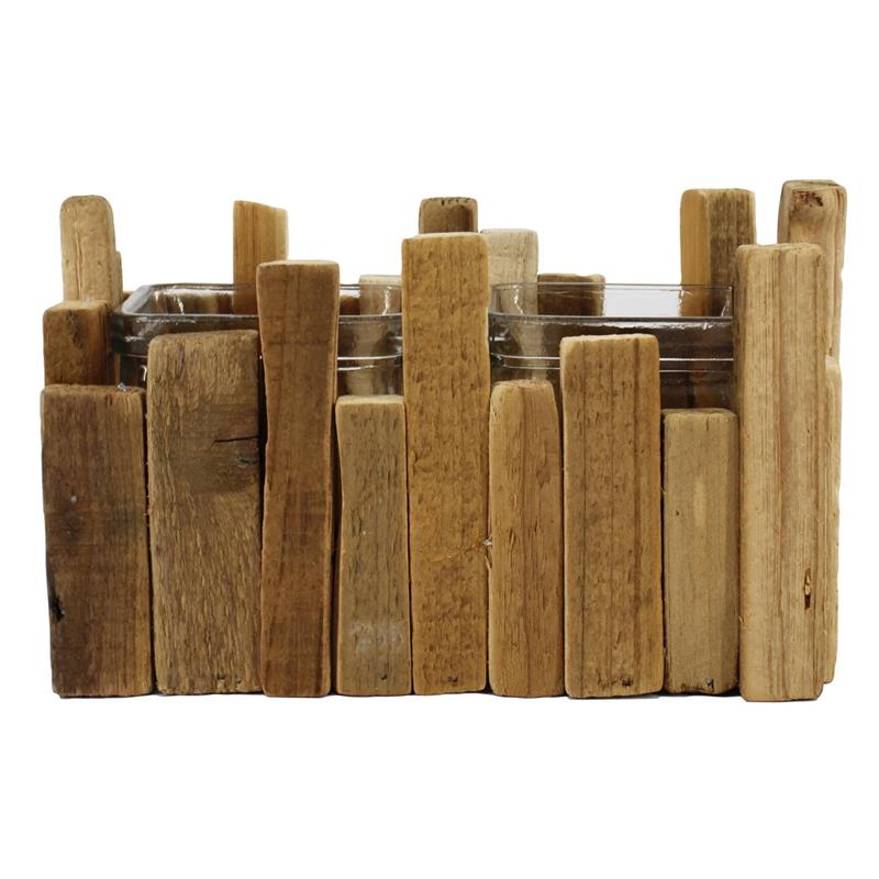 Decoration Bretagne 18x10.5x11cm 2x square glass wood