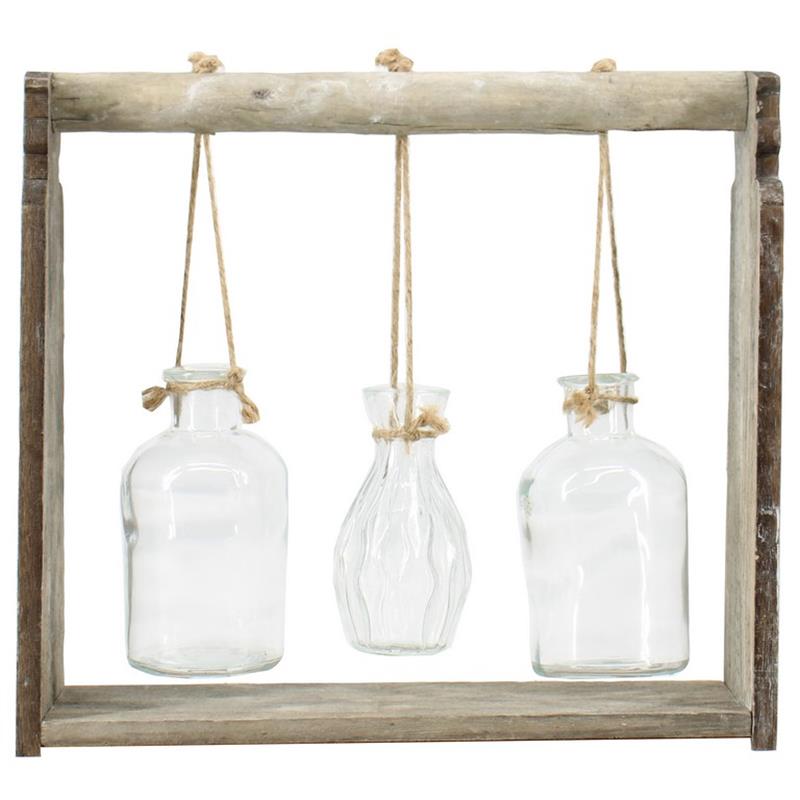 Decoration rack w/3 bottles 31x10x28cm wood